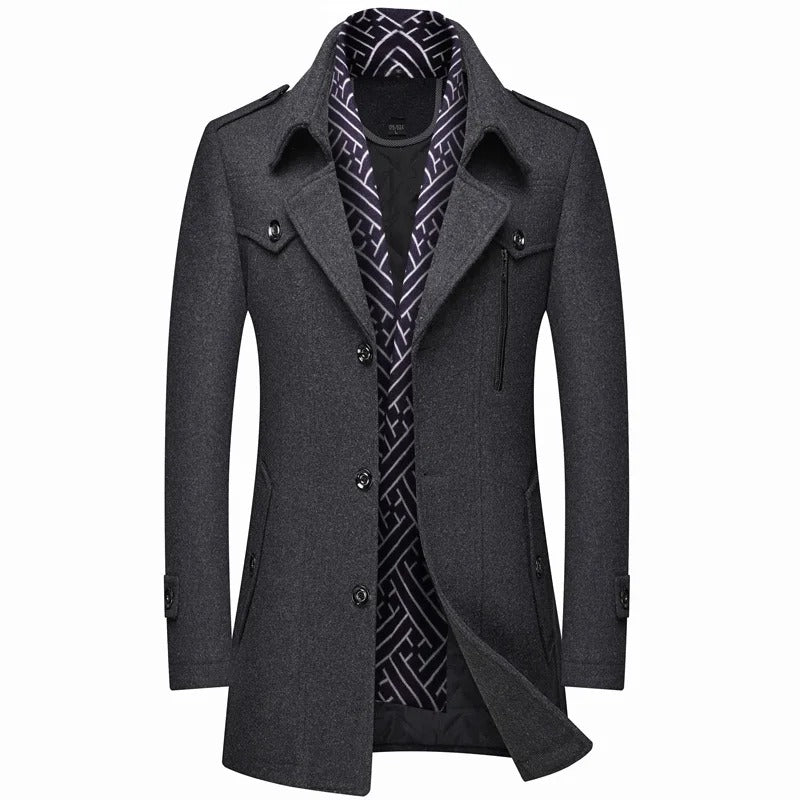 Men's Wool Coat Single-Breasted Notch Lapel - Grey