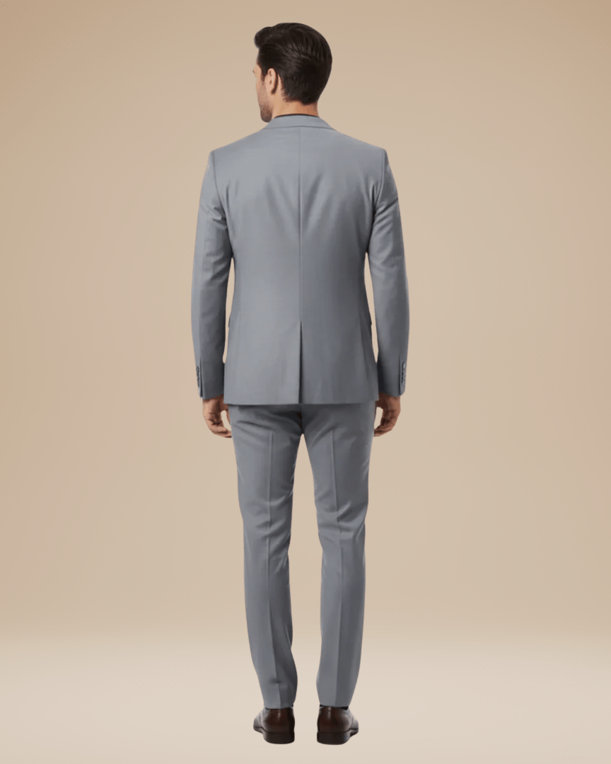 Men's two-piece suit with notched lapel blazer and matching trousers