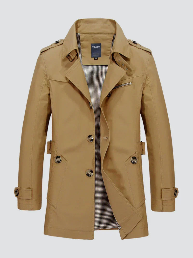 Men's Trench Coat Single-Breasted Epaulette - Khaki
