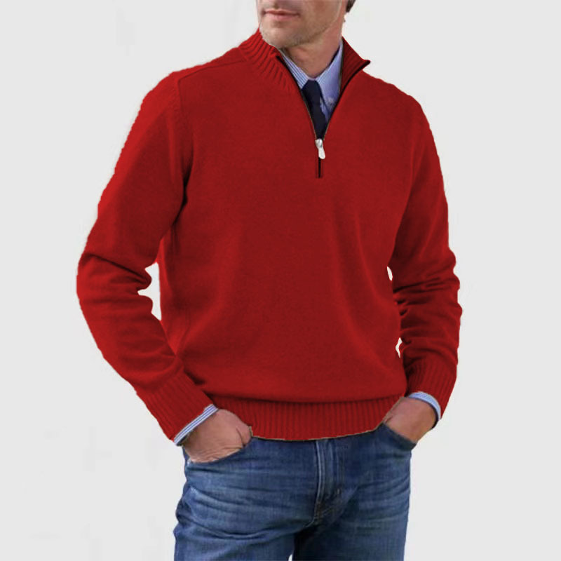 Men's long-sleeve half-zip jumper with ribbed stand collar