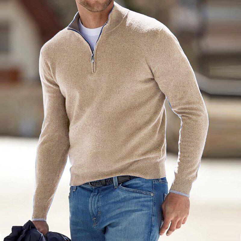 Men's long-sleeved quarter-zip jumper with a raised stand collar