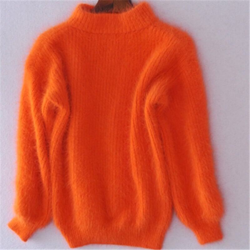 Women's loose fit mock neck knit jumper with long sleeves