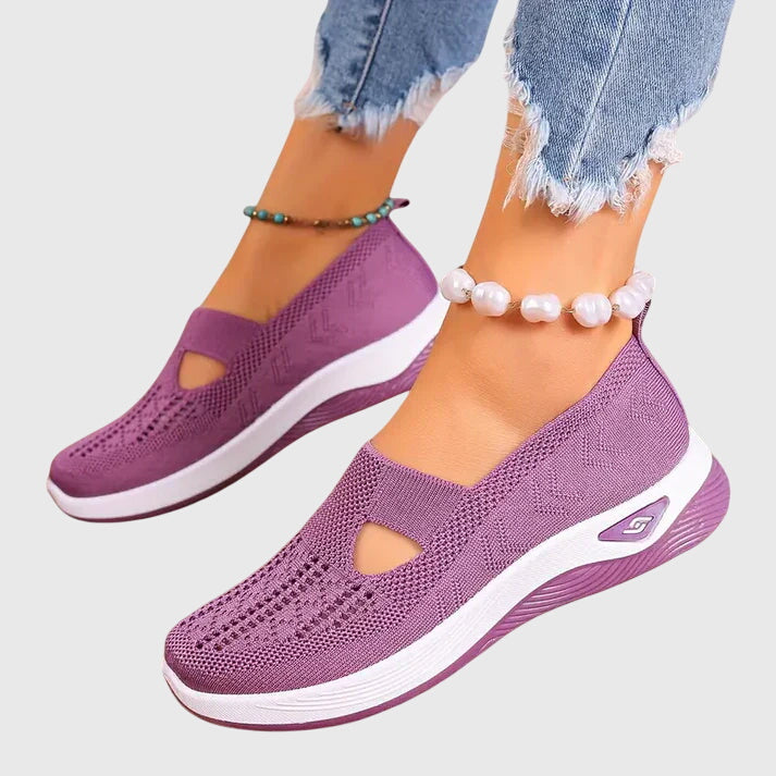 Women's Slip-On Trainers Knitted Cut-Out Flatform - Light Pink