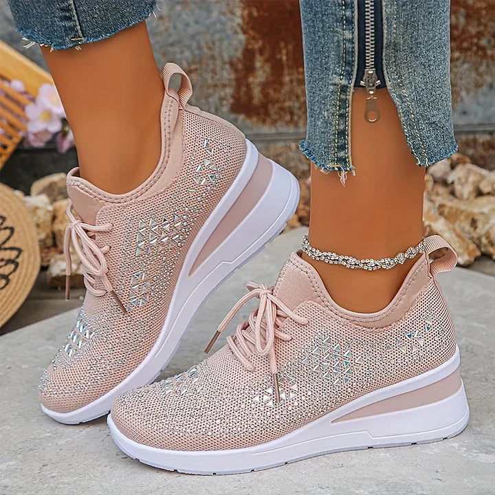 Women's lace-up mesh trainers with textured uppers and contrasting low-profile soles