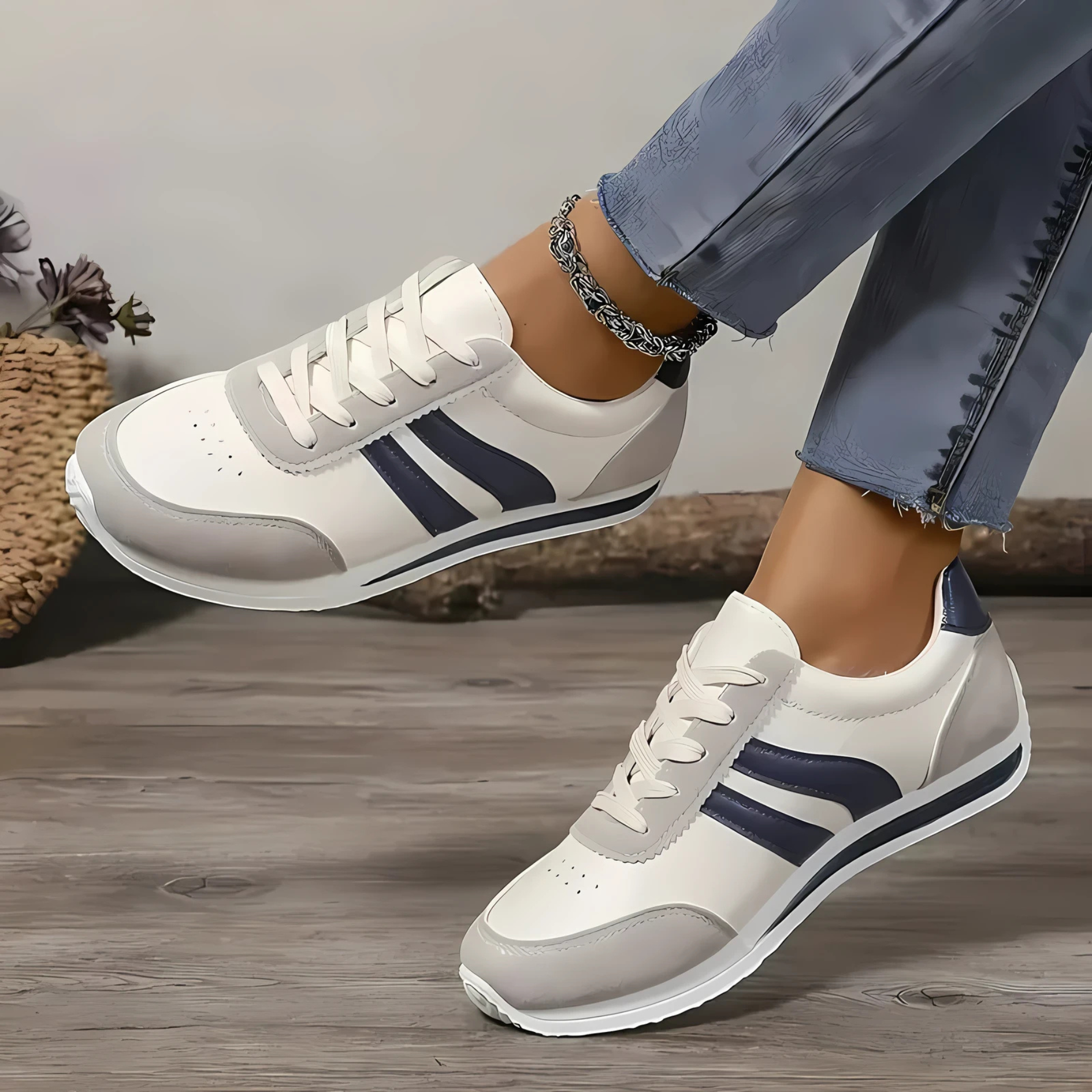 Women’s White Leather Casual Trainers