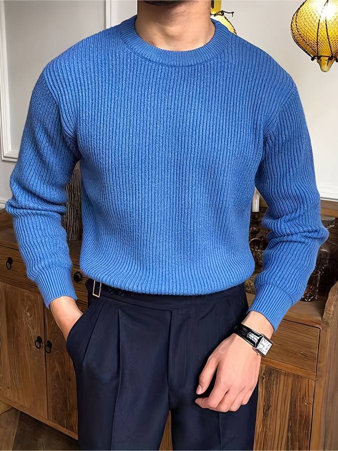 Men's ribbed crew neck jumper with long sleeves