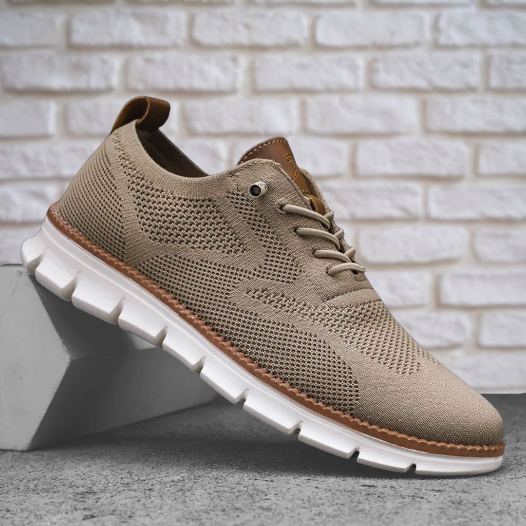 Men's Knit Trainer Lace-Up Leather-Trim Sole - White