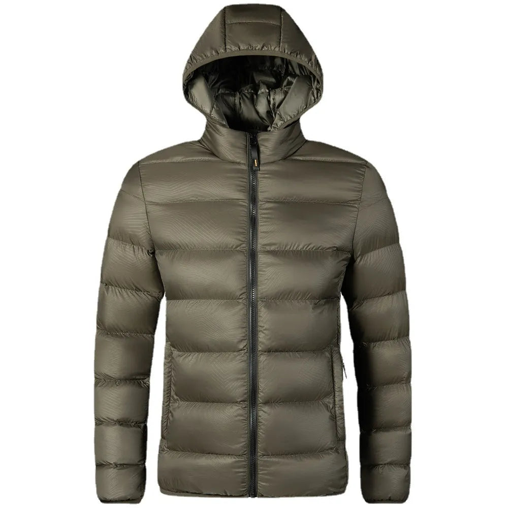 Men's Puffer Jacket Hooded Quilted Baffle-Channel - Green