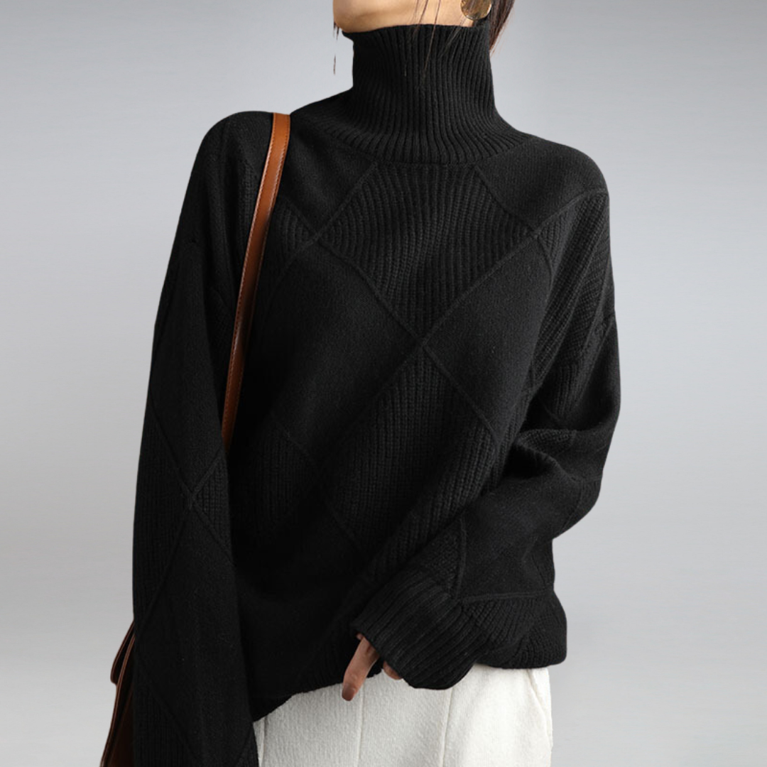 Women's geometric diamond roll neck jumper with long sleeves