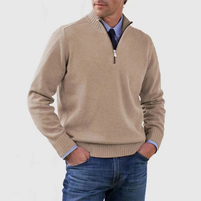 Men's long-sleeve half-zip jumper with ribbed stand collar
