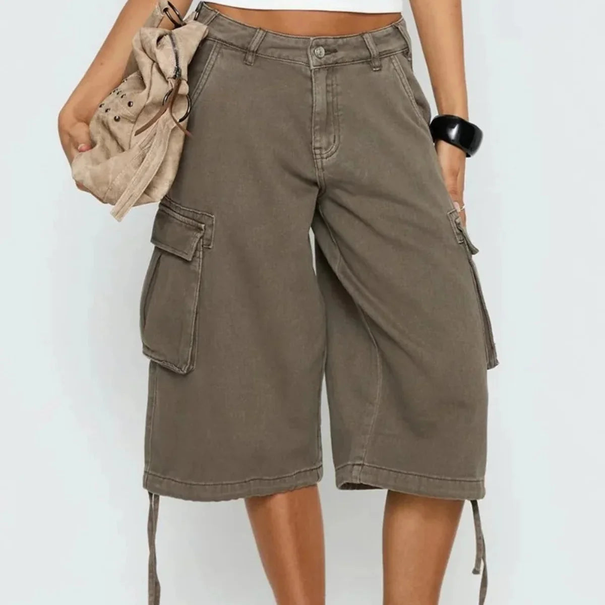 Women's Cargo Shorts Camo Wide-Leg Longline - Beige
