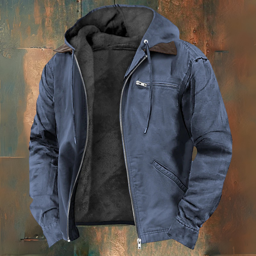 Men's hooded zip jacket with long sleeves, chest zip pocket and angled front pockets