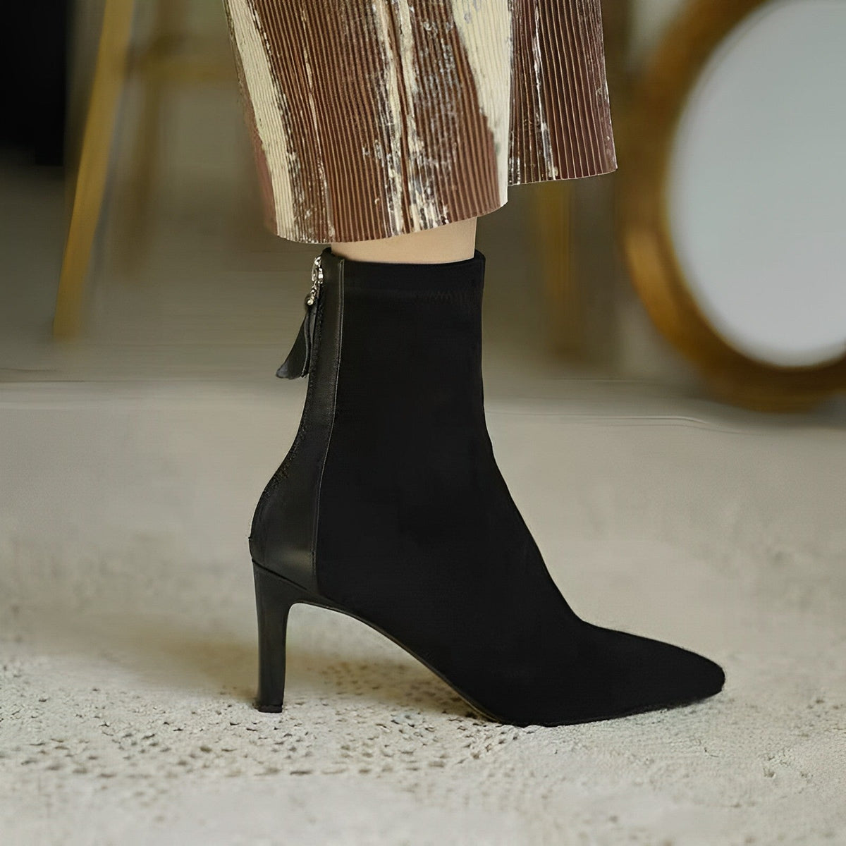 Women's pointed toe ankle boots with high stiletto heels and side zips