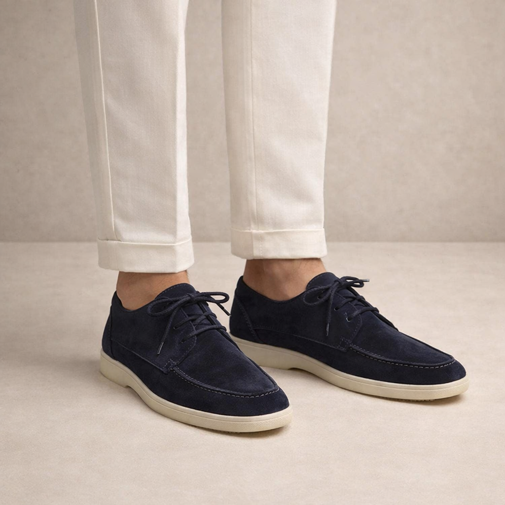 Men's lace-up loafers with moc toe stitching and flat soles