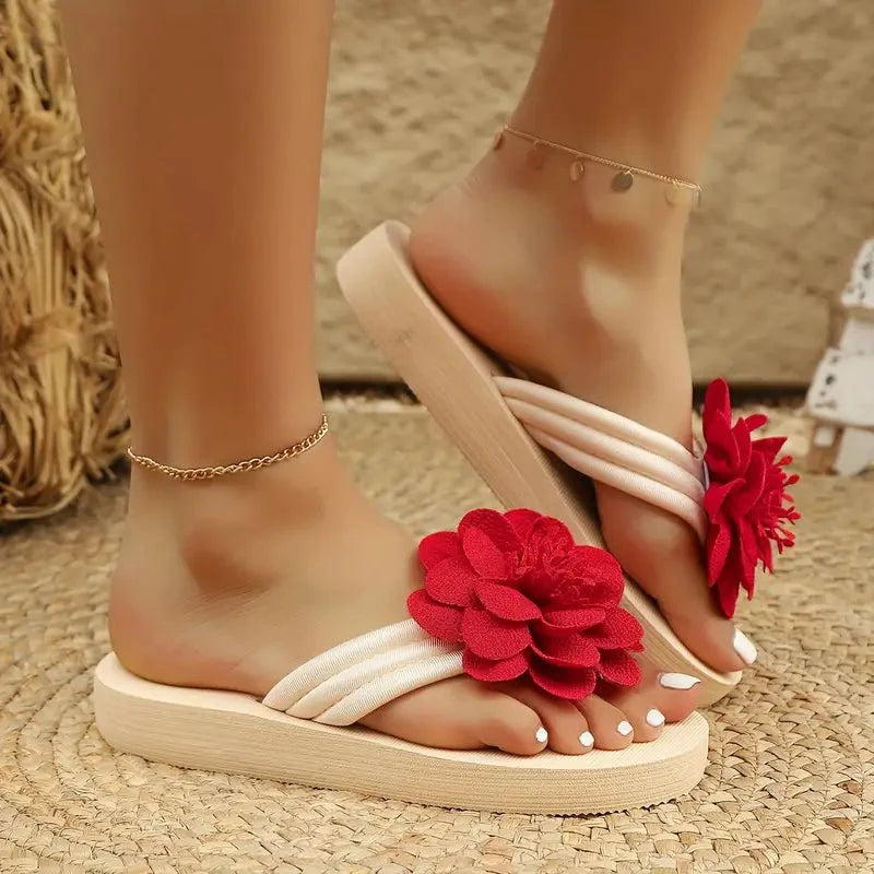 Women's Floral Slide Sandals Mid Heel
