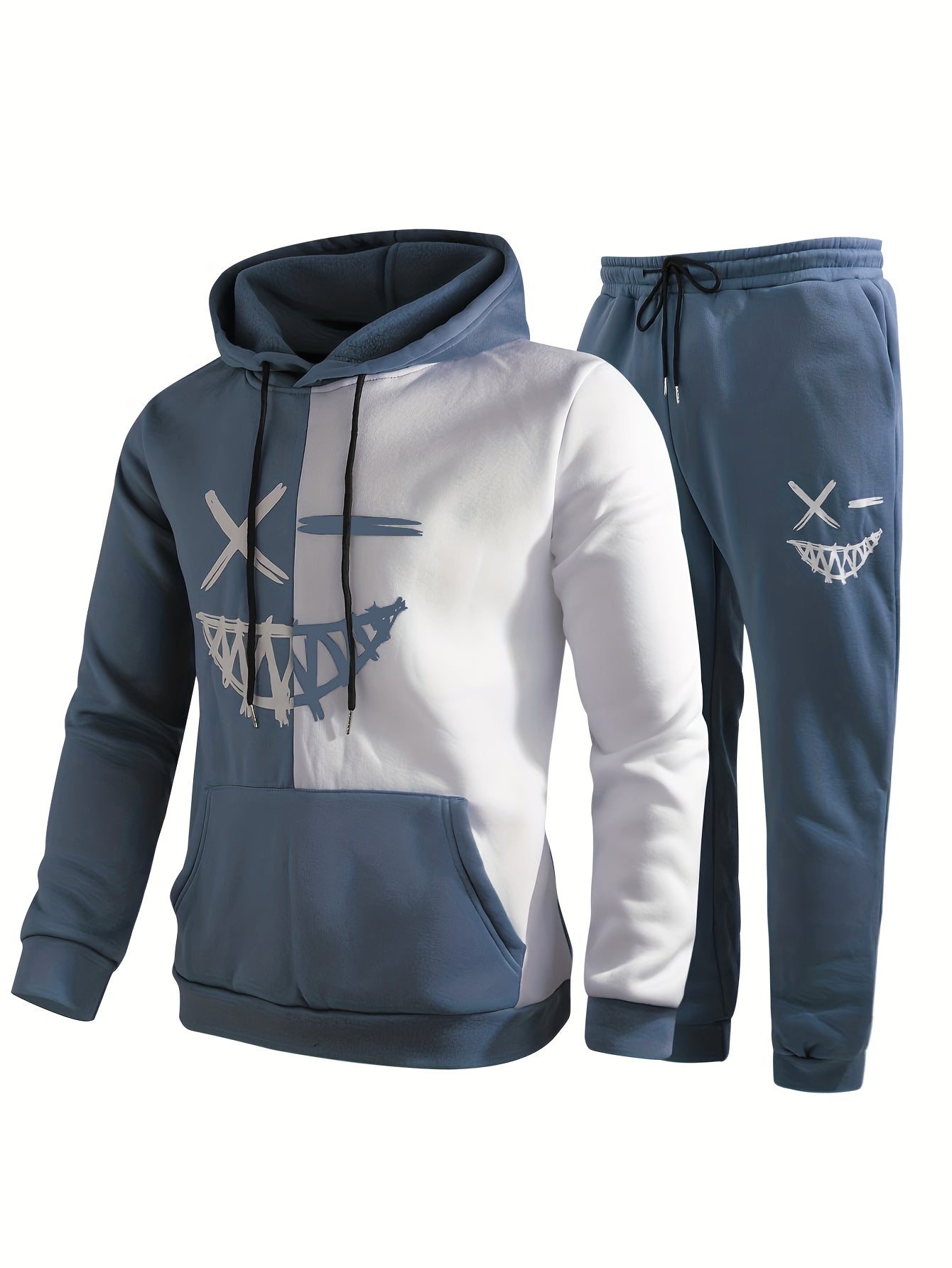 Men's Tracksuit Hoodie Two-Piece Drawstring Joggers - Navy