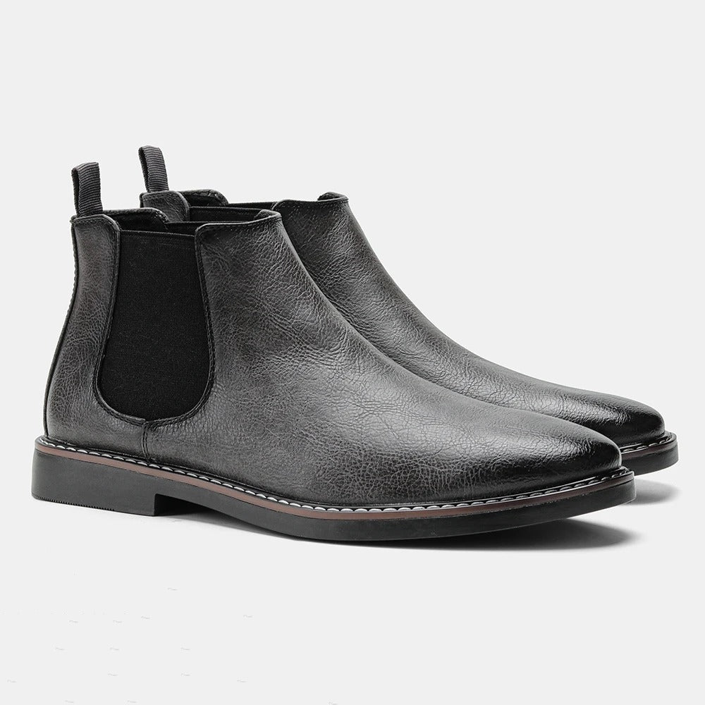 Men's Chelsea Boot Leather-Look Elastic Side Panel - Grey