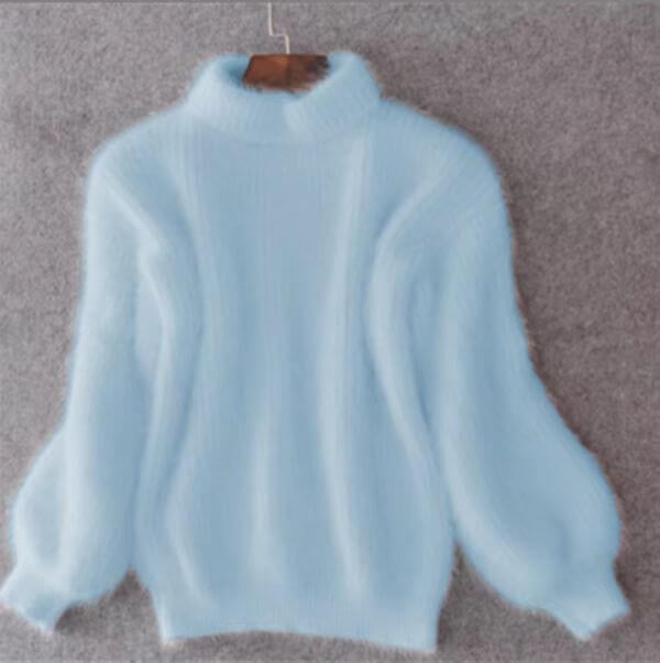 Women's loose fit mock neck knit jumper with long sleeves