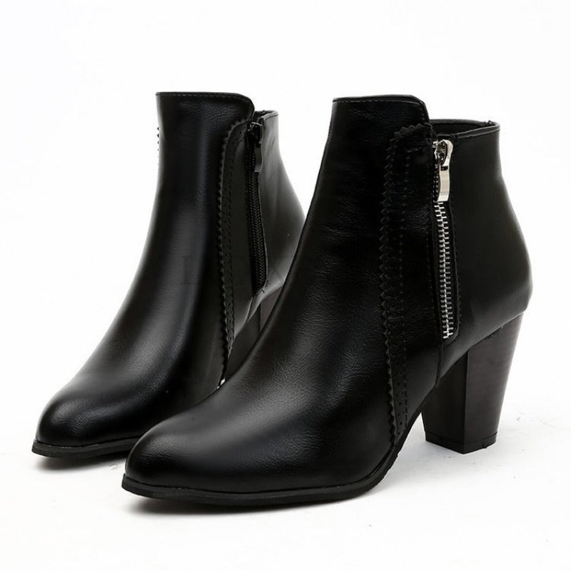 Women's Ankle Boot Block Heel Side Zip