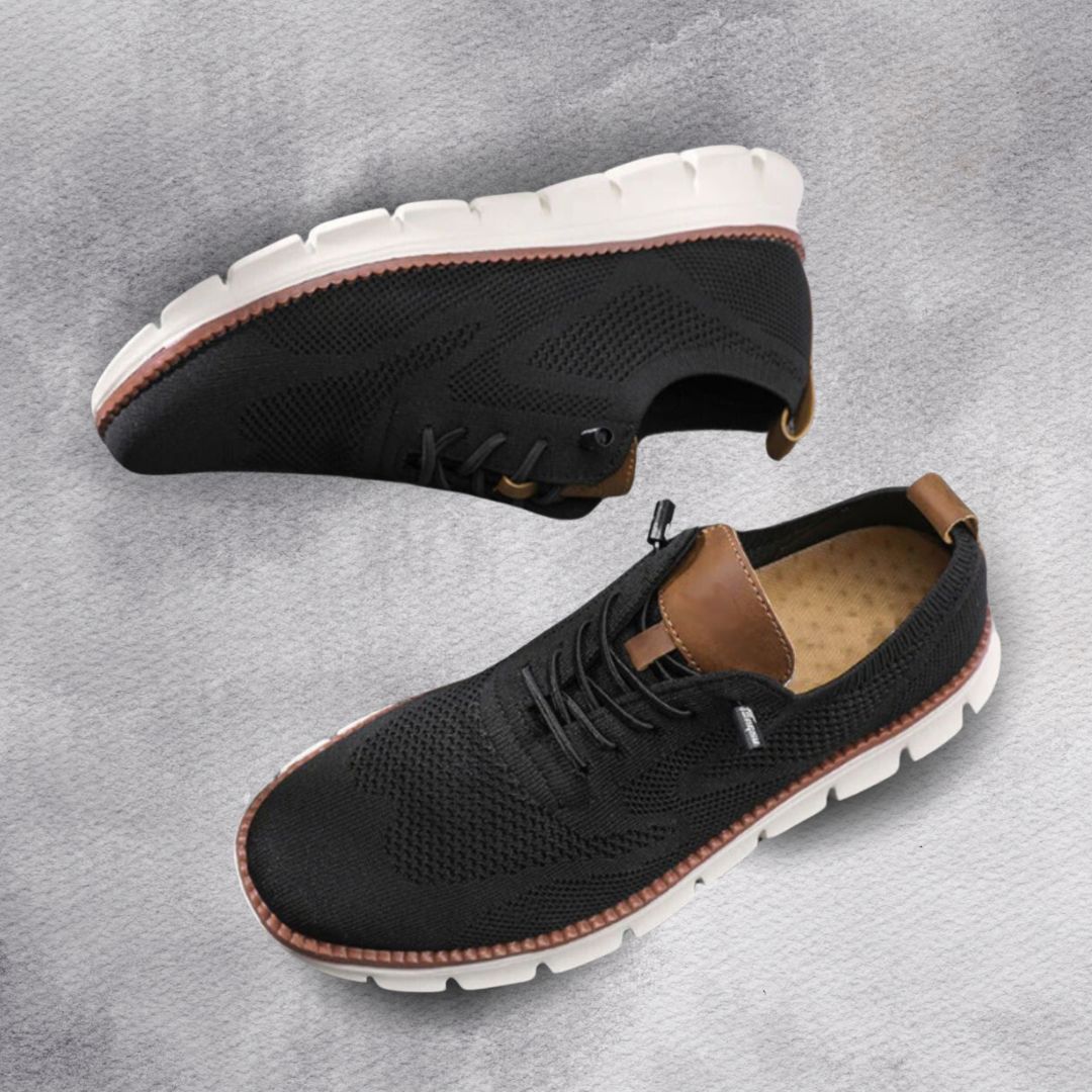 Men's Knit Trainer Lace-Up Leather-Trim Sole - White
