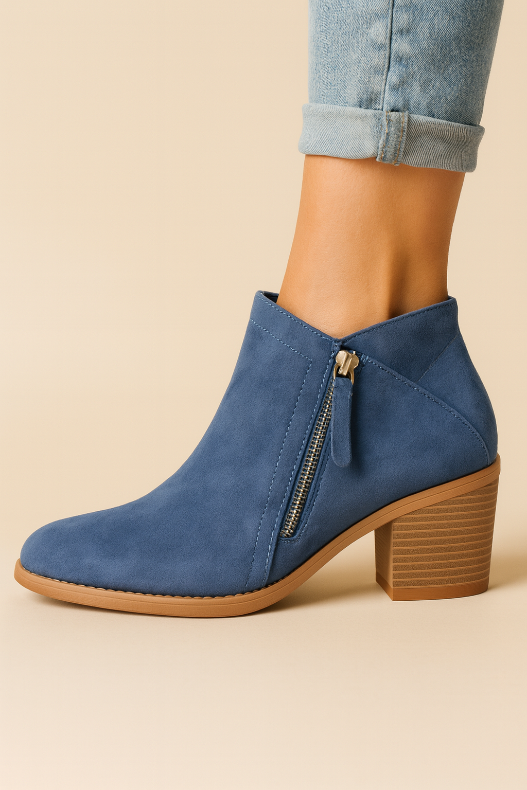 Women's ankle boots with side zip and block heel