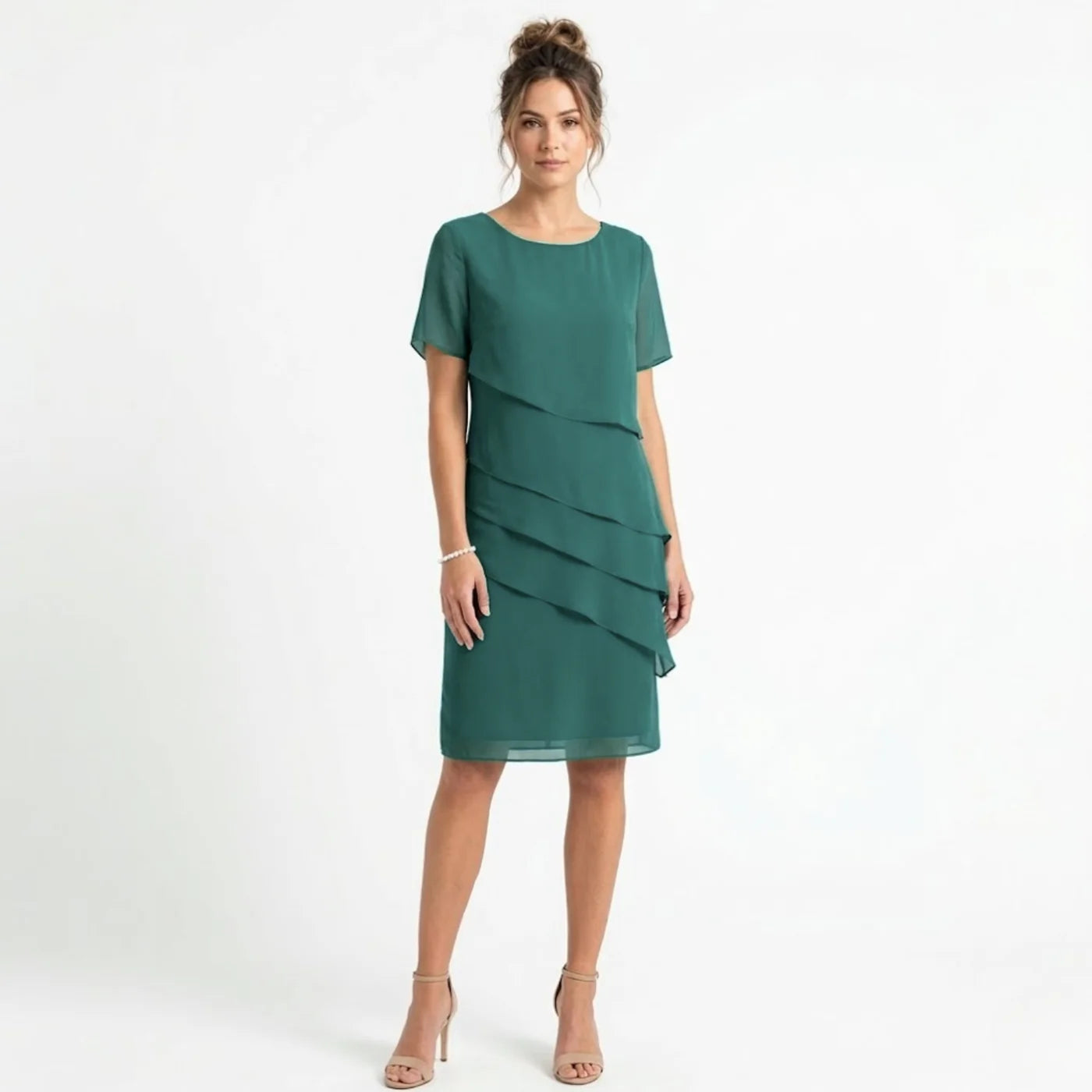 Women's Layered Midi Dress Short Sleeve Relaxed Fit Tiered Detail
