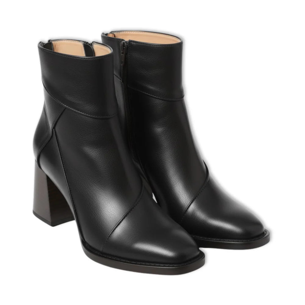 Women’s Leather Ankle Boots | Block Heel Zip Boots