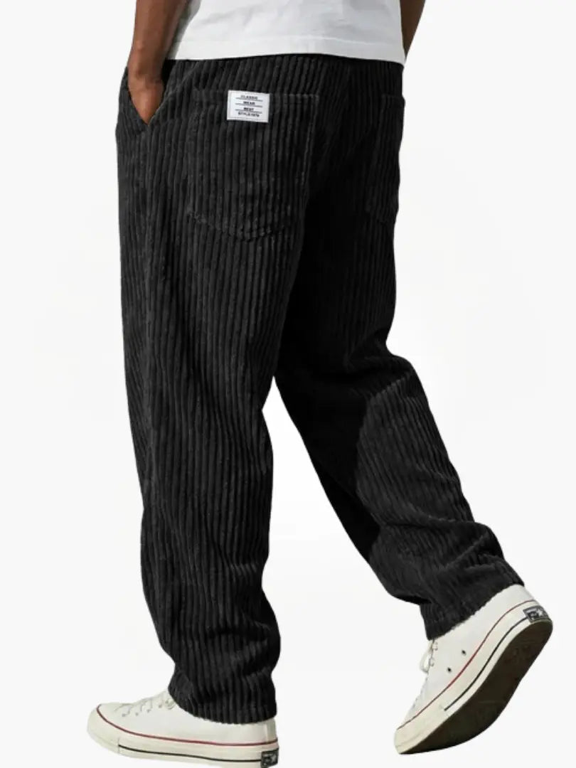 Men's Corduroy Trousers Relaxed Wide Leg - Black