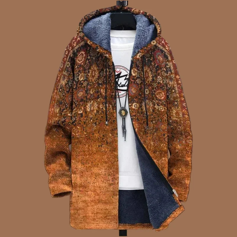 Men's abstract multicoloured hooded zip-up jacket with long sleeves