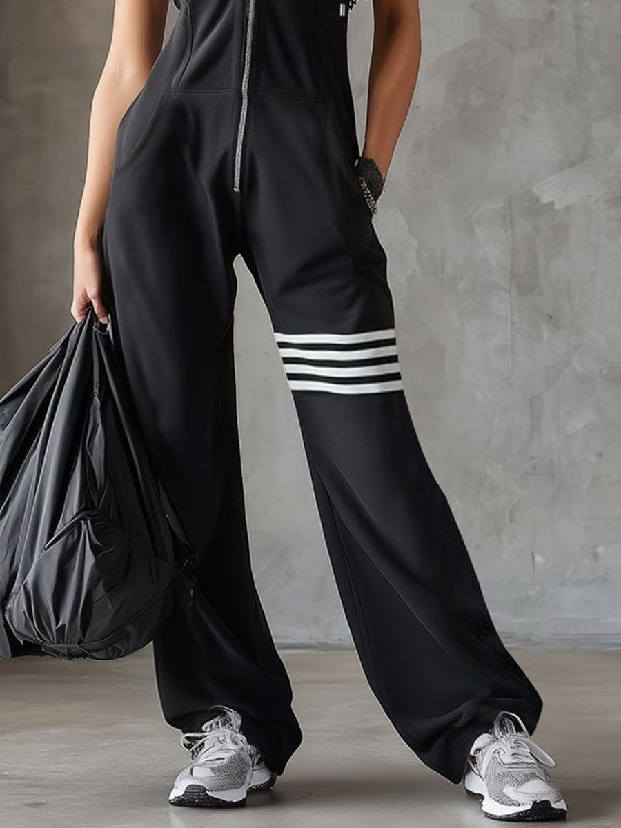 Women's Hooded Utility Jumpsuit Zip Sleeveless Regular Fit