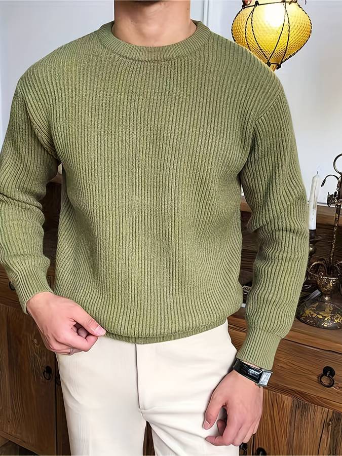 Men's ribbed crew neck jumper with long sleeves