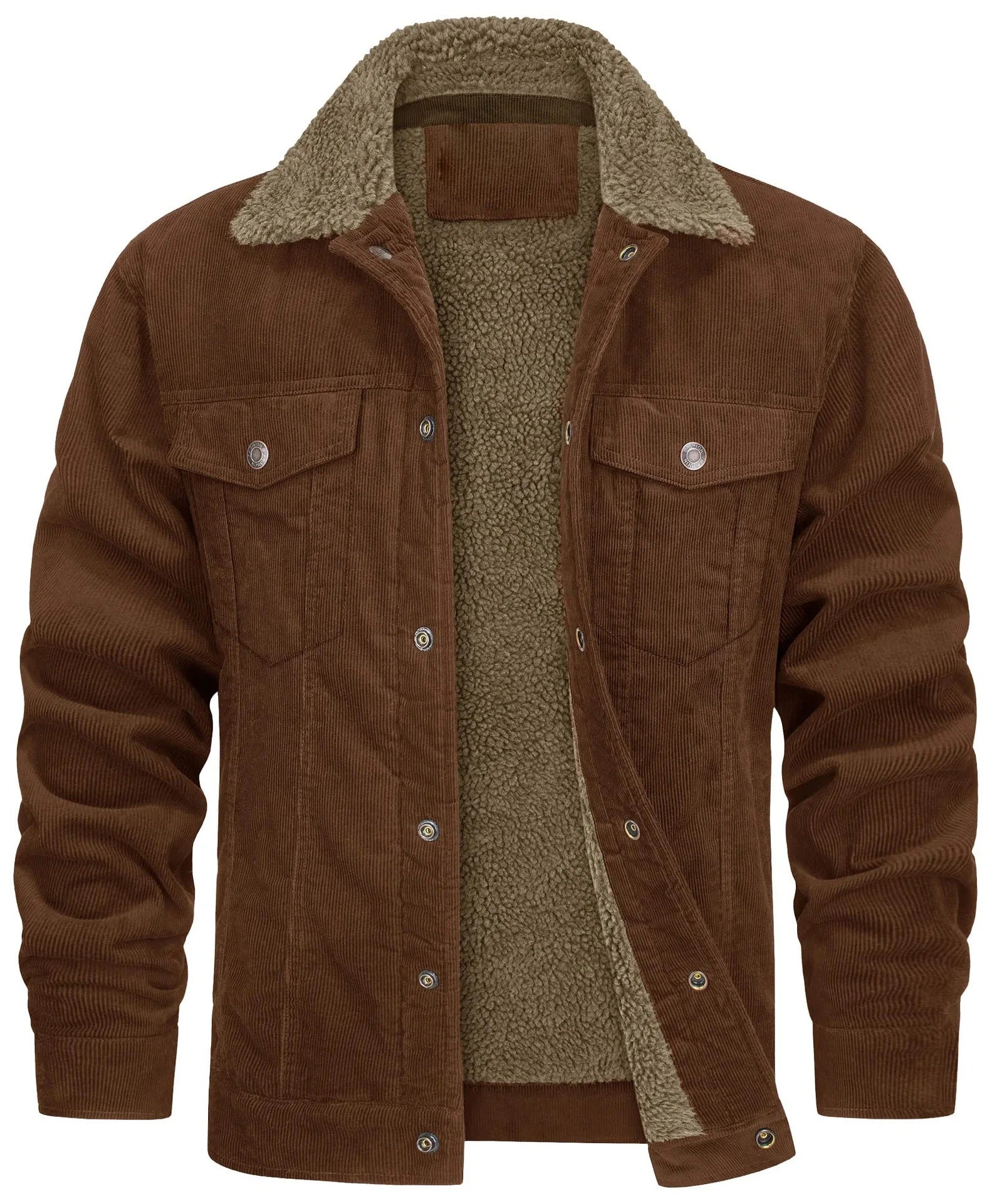 Men's Corduroy Jacket Sherpa-Lined Spread Collar - Brown