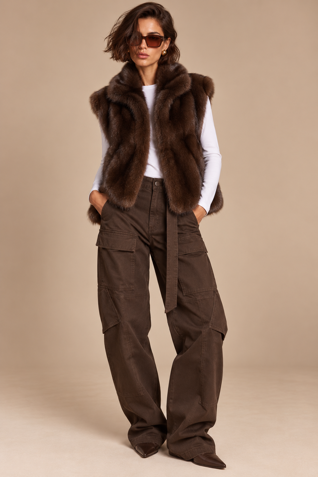 Women's sleeveless quilted puffer gilet with fur trim and front zip