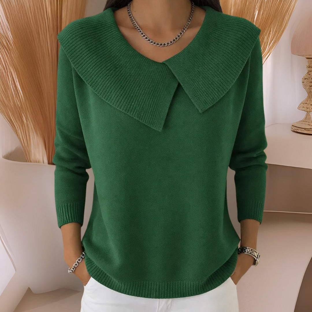 Women's long-sleeve collared jumper with broad ribbed collar and cuffs
