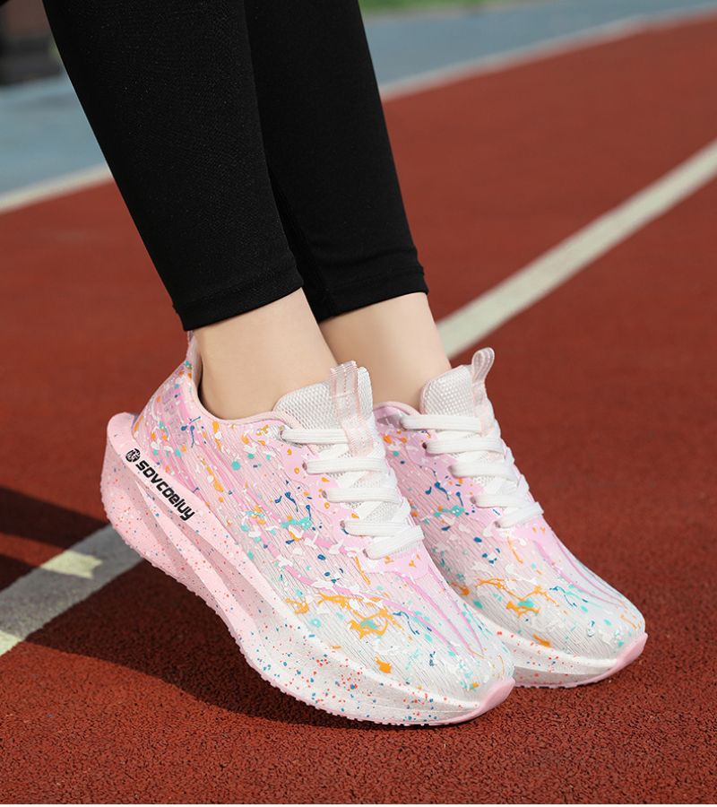 Abstract paint-splatter lace-up platform trainers