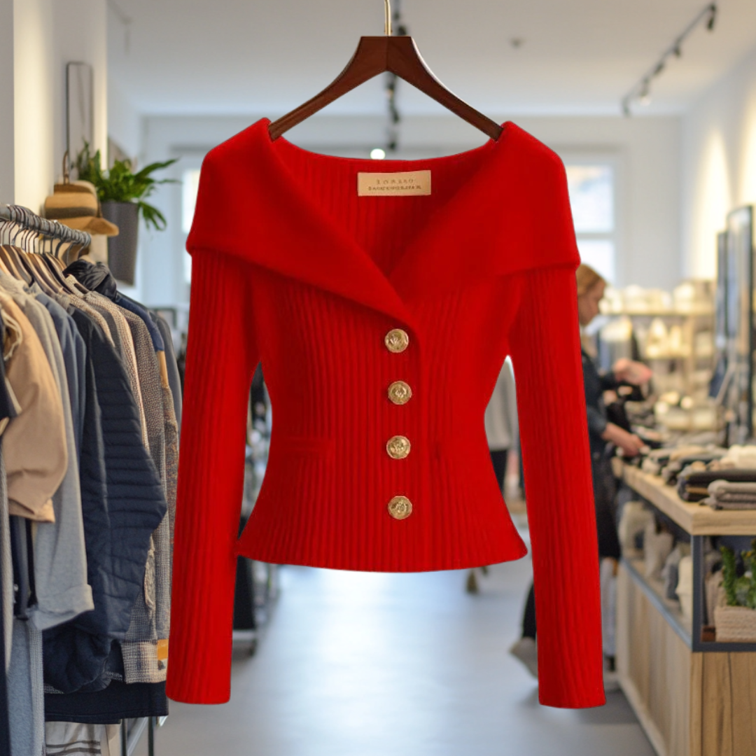 Ribbed women's cardigan with shawl collar, long sleeves and button front