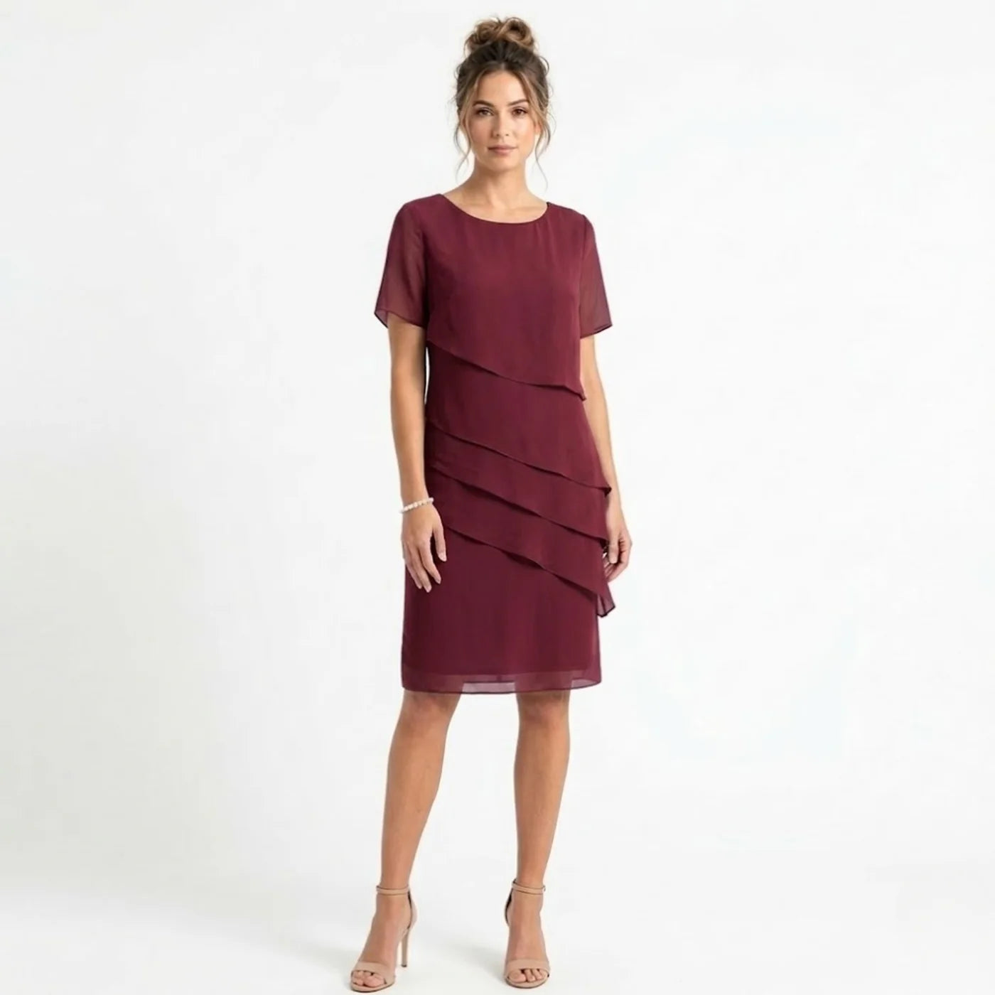 Women's Layered Midi Dress Short Sleeve Relaxed Fit Tiered Detail