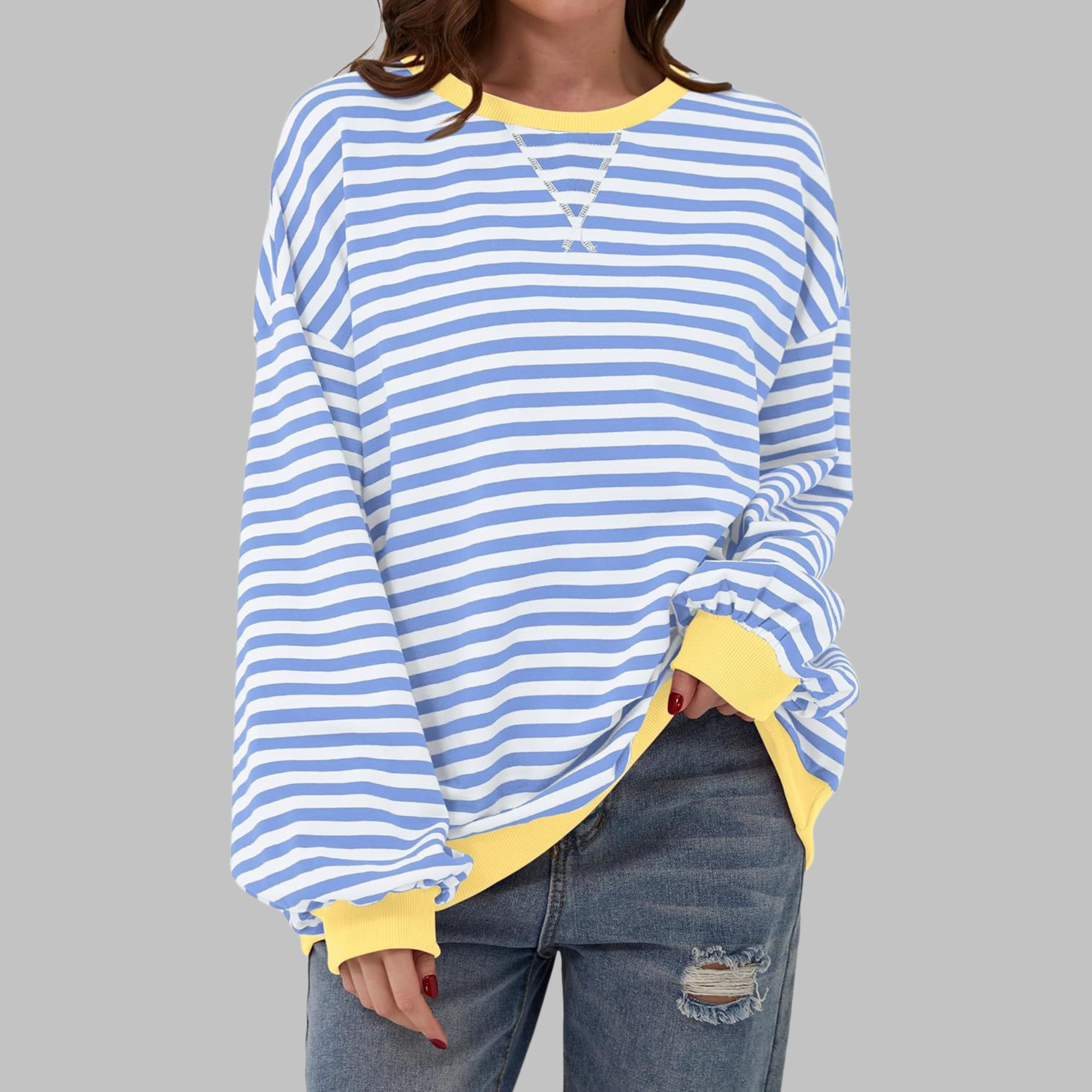 Women's Striped Jumper Long Sleeve Crew Neck - Light Blue