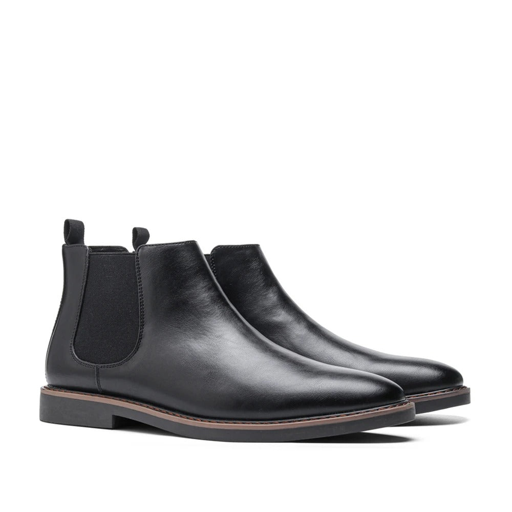 Men's Chelsea Boot Leather-Look Elastic Side Panel - Black