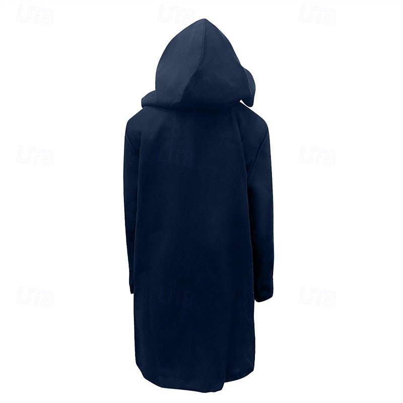 Men's longline trench coat with toggle fastenings, hood and flap pockets