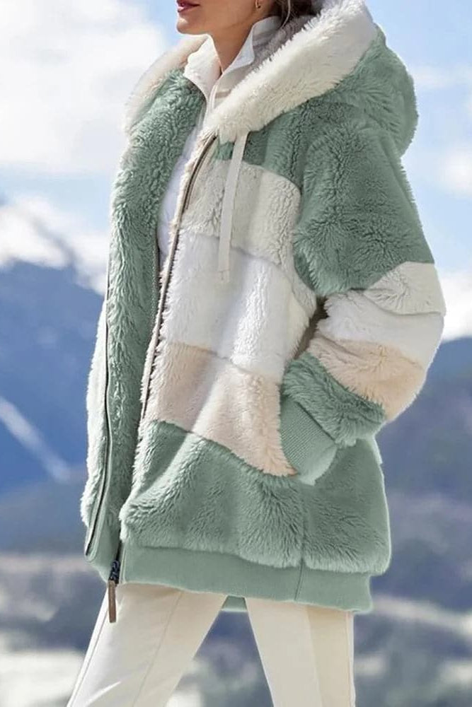 Women's colour-block hooded zip jacket with long sleeves and front pockets