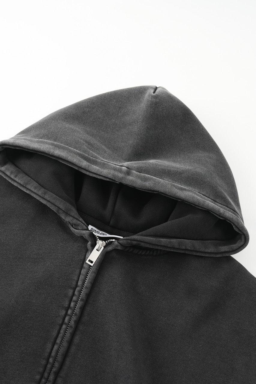 Men's black full-zip hoodie with hood, long sleeves and front pockets