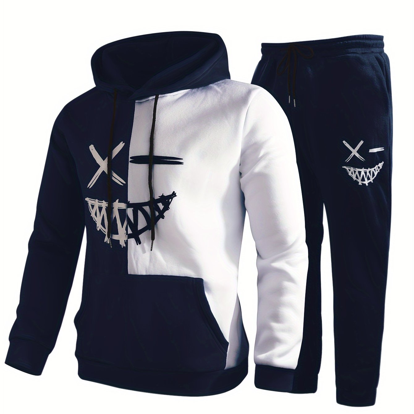 Men's Tracksuit Hoodie Two-Piece Drawstring Joggers - Navy