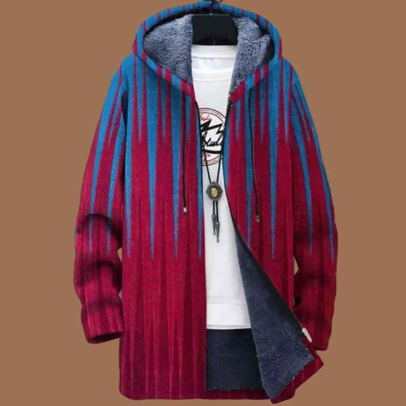Men's abstract multicoloured hooded zip-up jacket with long sleeves