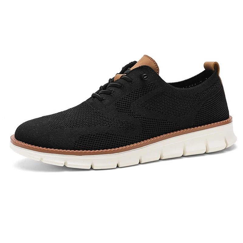 Men's Knit Trainers Lace-Up Contrast Sole - Black