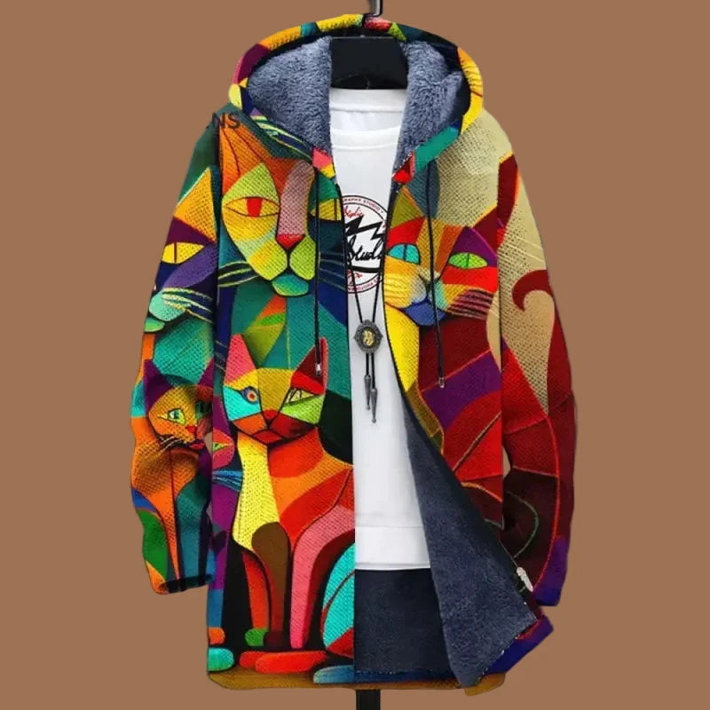 Men's abstract multicoloured hooded zip-up jacket with long sleeves