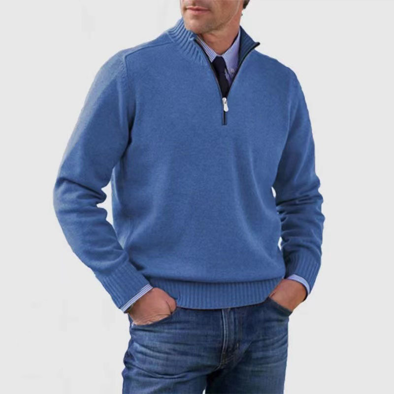 Men's long-sleeve half-zip jumper with ribbed stand collar