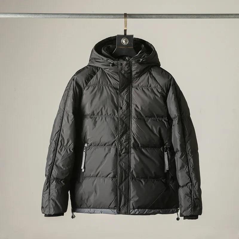 Men's Puffer Jacket Hooded Zip-Front Quilted - Black