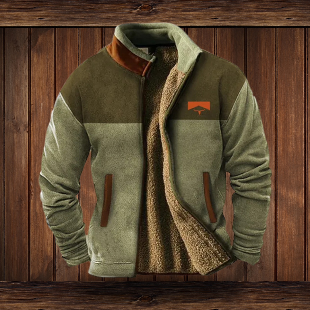 Men's Fleece Jacket Aztec-Sleeve Sherpa-Lined - Green