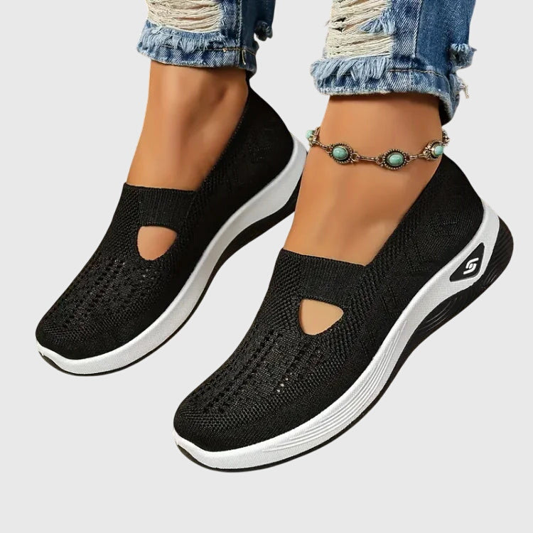 Women's Slip-On Trainers Knitted Cut-Out Flatform - Beige
